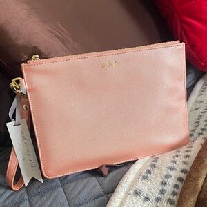 NWT Katie loxton Pink Wristlet Clutch pouch gold letters